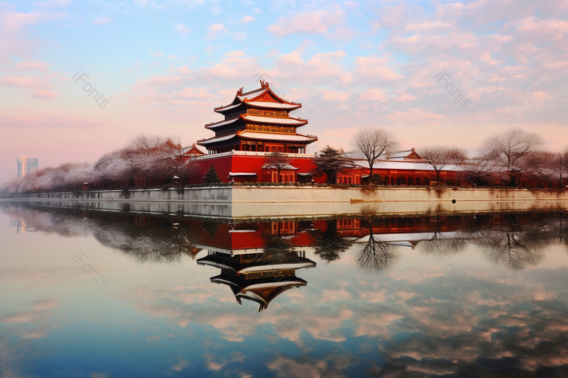 壮阔水边古代建筑塔楼拍摄,高清,摄影图,摄影图片,图片大全,摄影图免费下载